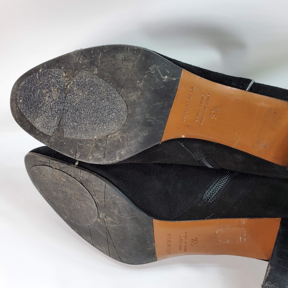 Aquatalia Black Suede Cap Toe Ankle Boots Block Heel Side Zip Women Shoes Sz 9.5 - Picture 8 of 8
